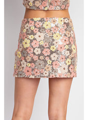 Flower Sequin Mini Skirt - Highly Praise