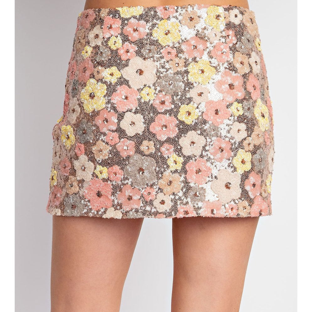 Flower Sequin Mini Skirt - Highly Praise