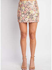 Flower Sequin Mini Skirt - Highly Praise