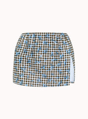 Goby Skirt In Floral Gingham Brown - Highly Praise