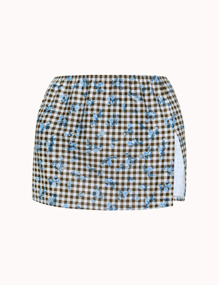 Goby Skirt In Floral Gingham Brown - Highly Praise