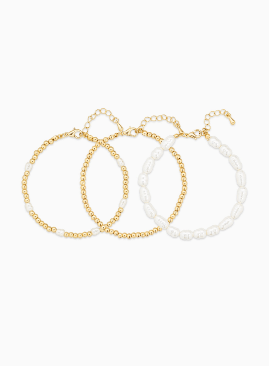Golden Pearled Trio Bracelet Set