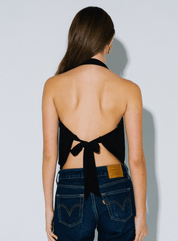 Halter Cowl Neck Plunging Back Tie Top
