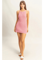 Halter Open Back Knit Coverup Mini Dress