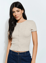Heidi Ribbed Button Up Tee