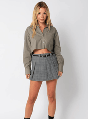 Inverted Pleated Mini Skirt in Green Grey