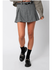 Inverted Pleated Mini Skirt in Green Grey