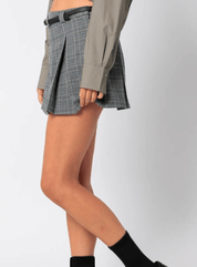 Inverted Pleated Mini Skirt in Green Grey