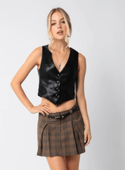 Inverted Pleated Mini Skirt in Taupe Brown