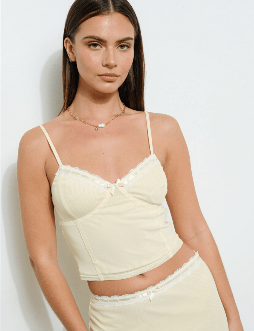 Lace Trim Mesh Cami Top
