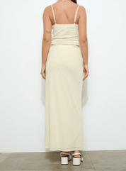 Lace Trim Mesh Long Skirt