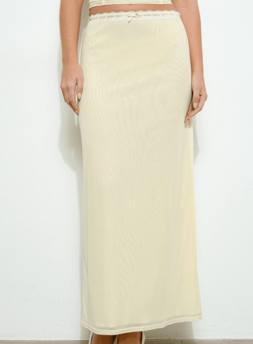 Lace Trim Mesh Long Skirt