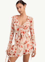 Layered Ruffle Mini Skirt in Sheer Floral Print