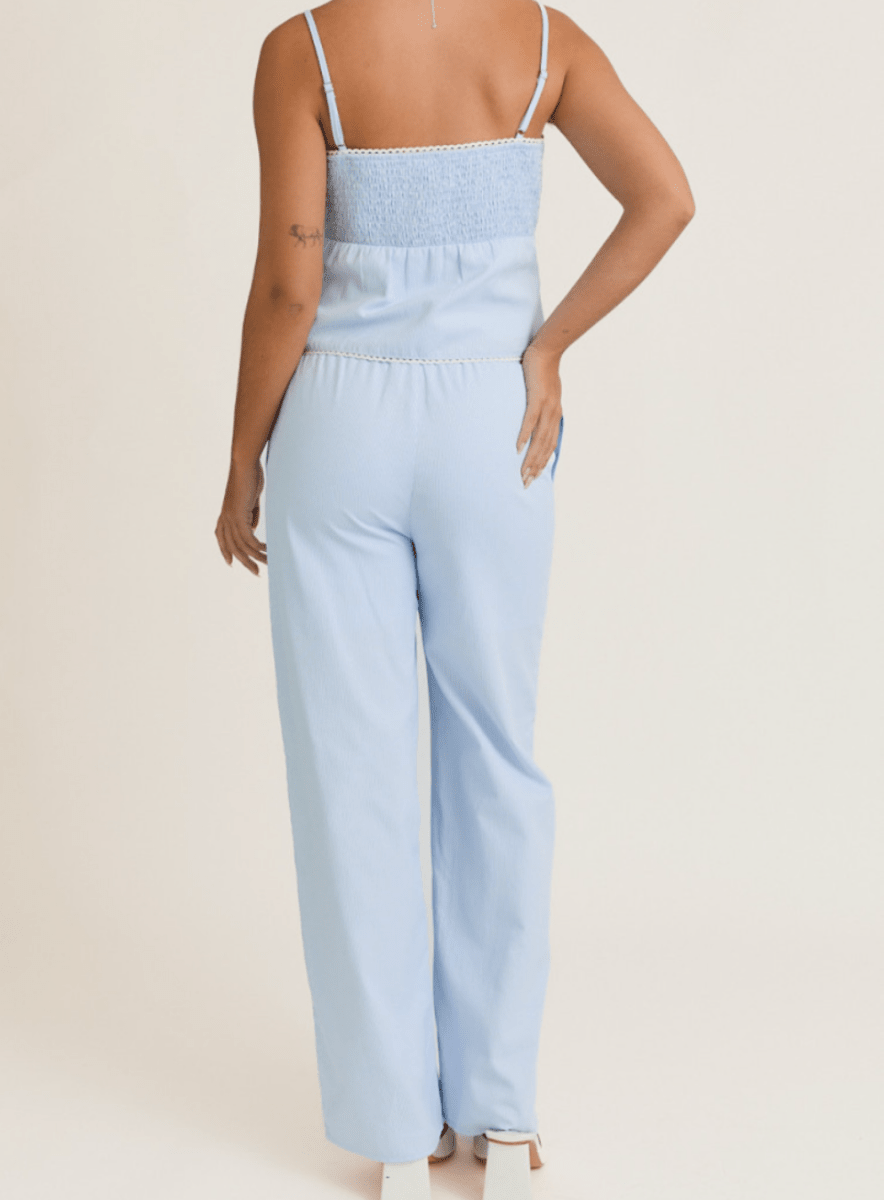 Light Blue-White Striped Drawstring Pants