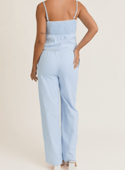 Light Blue-White Striped Drawstring Pants