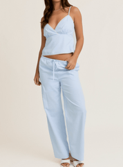 Light Blue-White Striped Drawstring Pants