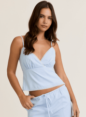 Light Blue-White V-Neck Cami Top