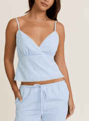 Light Blue-White V-Neck Cami Top