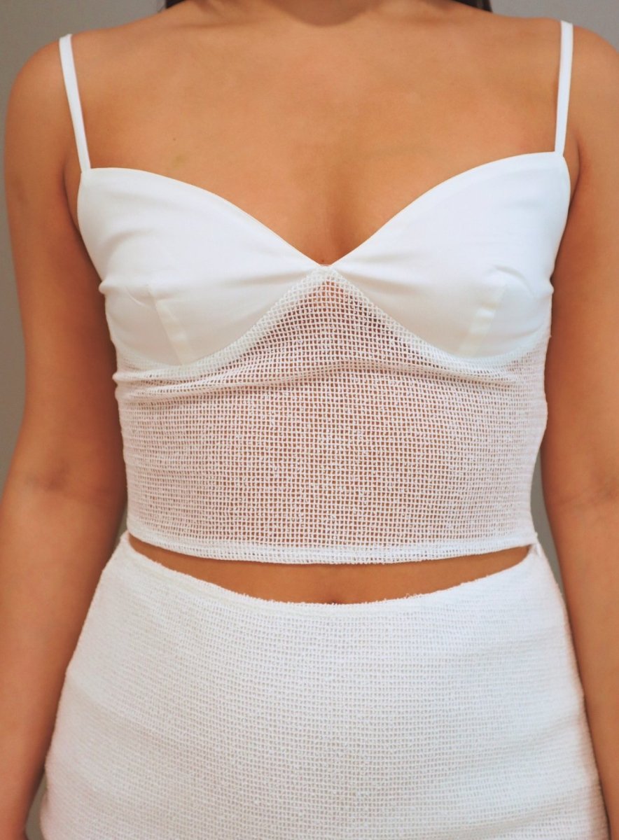 Mesh Overlay Cami in White - Highly Praise