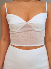 Mesh Overlay Cami in White - Highly Praise