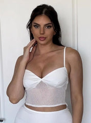 Mesh Overlay Cami in White - Highly Praise