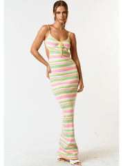 Multi Stripe Open Back Tie Sleeveless Sweater Dress