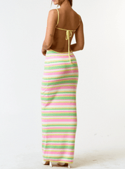 Multi Stripe Open Back Tie Sleeveless Sweater Dress