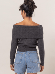 Off-Shoulder Sweater Top in Charcoal