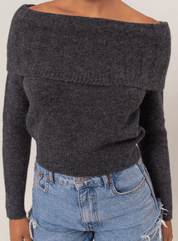 Off-Shoulder Sweater Top in Charcoal