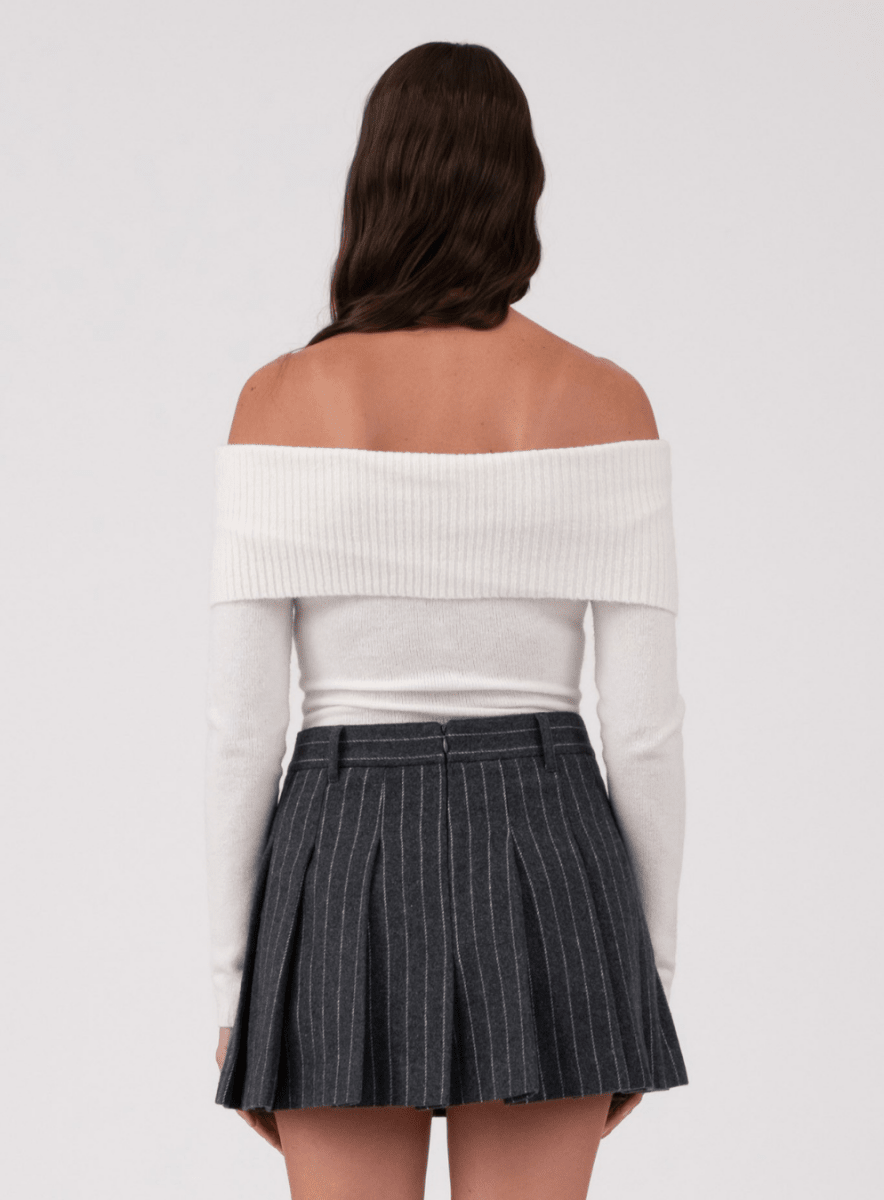 Off The Shoulder Fold Over Long Sleeve Sweater