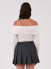 Off The Shoulder Fold Over Long Sleeve Sweater