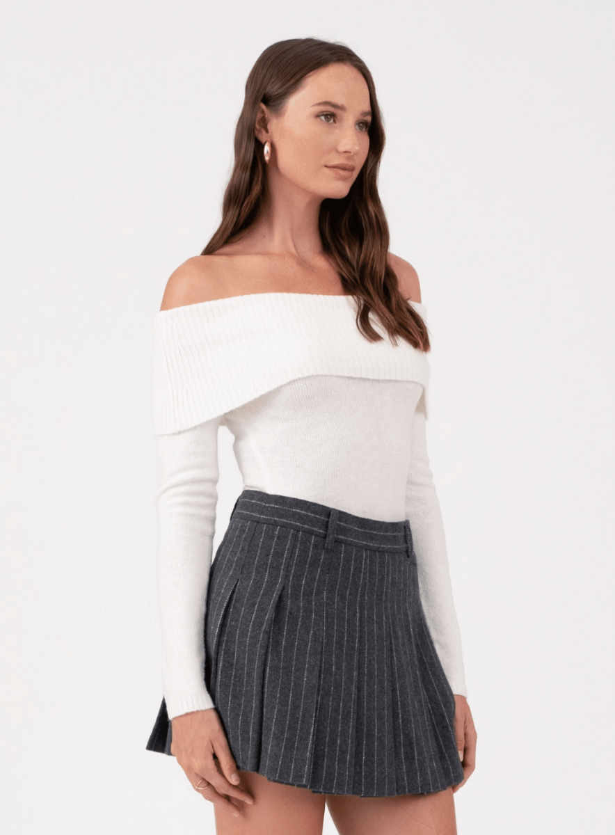 Off The Shoulder Fold Over Long Sleeve Sweater