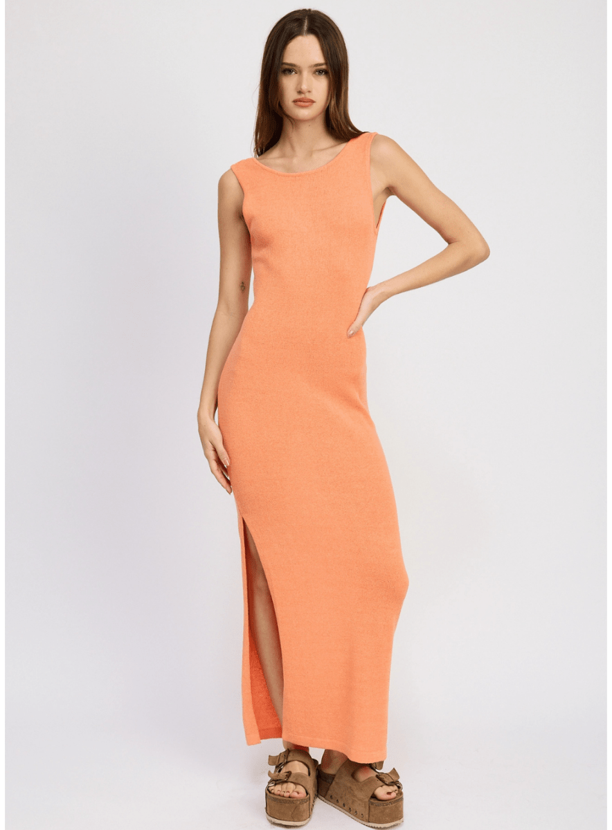 Orange Crochet Maxi Dress with Back Tie Detail