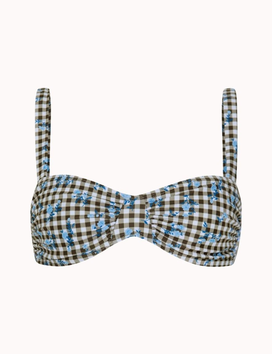 Panave Bikini Top In Floral Gingham Brown - Highly Praise