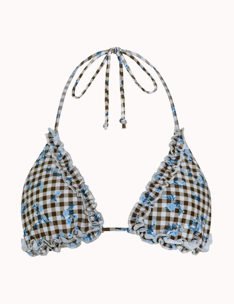 Pandya Bikini Top In Floral Gingham Brown - Highly Praise