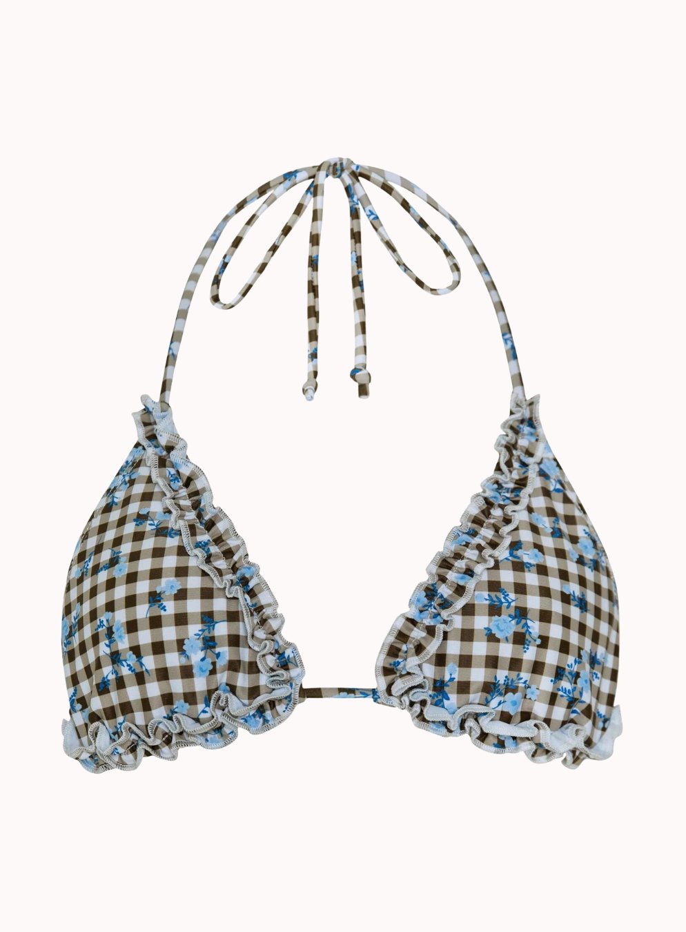 Pandya Bikini Top In Floral Gingham Brown - Highly Praise