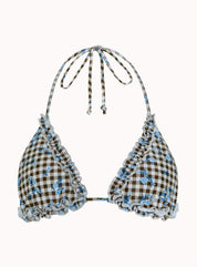 Pandya Bikini Top In Floral Gingham Brown - Highly Praise