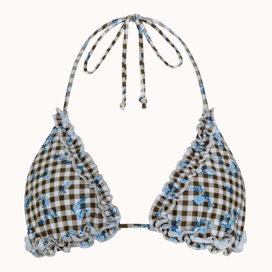 Pandya Bikini Top In Floral Gingham Brown - Highly Praise