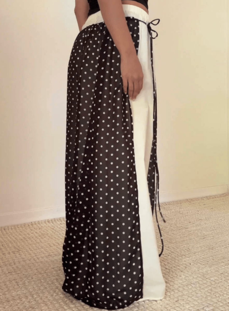 Polka Dot Tie Waist Chiffon Maxi Skirt