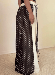 Polka Dot Tie Waist Chiffon Maxi Skirt