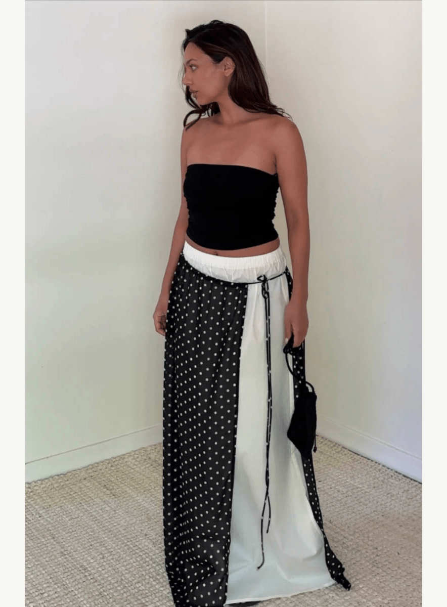 Polka Dot Tie Waist Chiffon Maxi Skirt