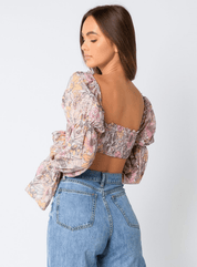 Puff Sleeve Floral Tie Top