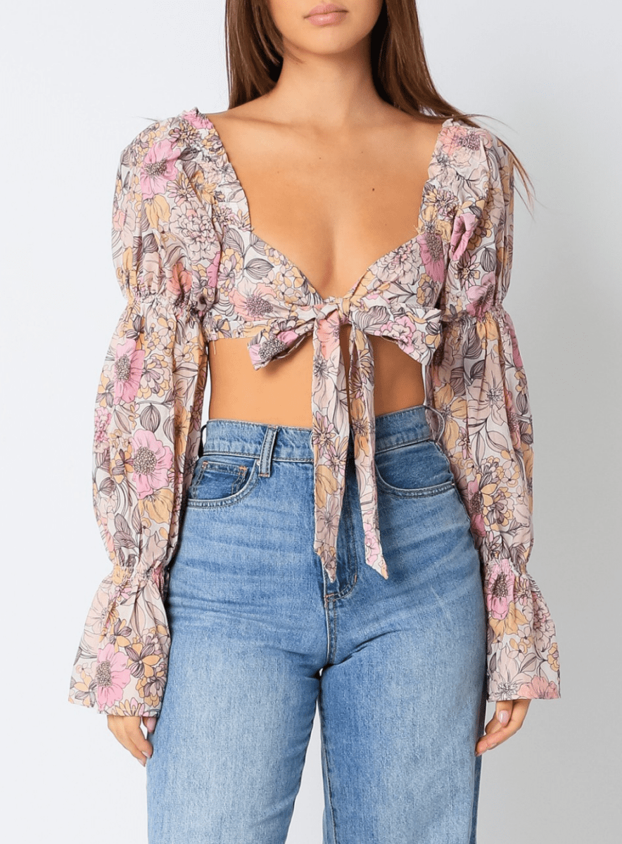 Puff Sleeve Floral Tie Top