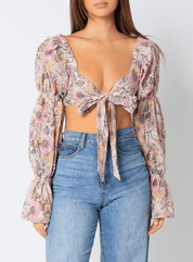 Puff Sleeve Floral Tie Top