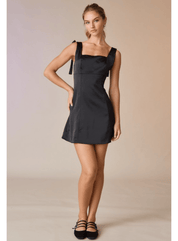 Ruby Satin Mini Dress w/ Self Tie Straps