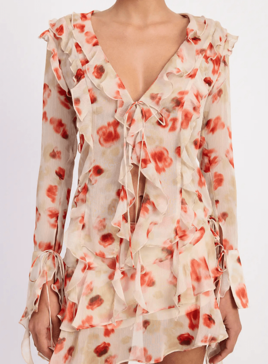 Ruffle Trim Sheer Peplum Top