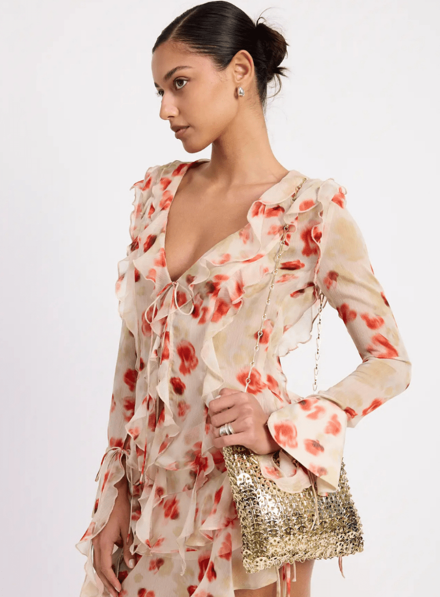 Ruffle Trim Sheer Peplum Top