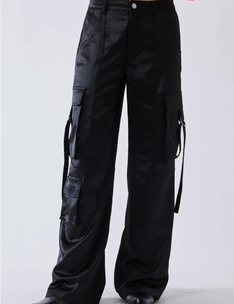 Satin Wide Leg Cargo in Black - Highly Praise