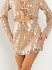 Sequin Mid Rise Mini Skirt in Taupe - Highly Praise