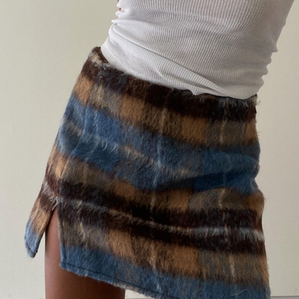 Slit Plaid Detail Mini Skirt - Highly Praise